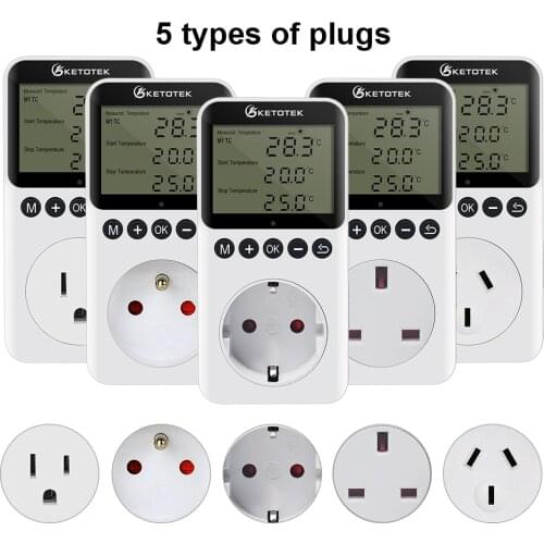 Ketotek Digital Thermostat Day/Night Temperature Controller Socket 230V16A Thermostat Outlet Heating Cooling EU/UK/US/AU/FR Plug