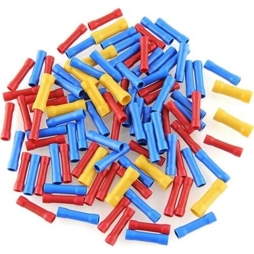 100pcs Insulated Straight Wire Butt Connector Electrical Crimp Terminals 3 Colors