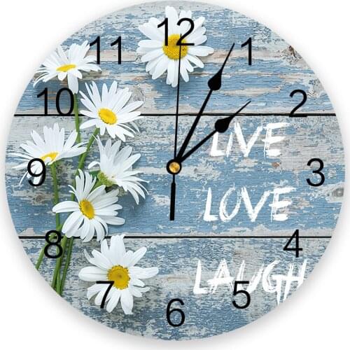 Daisy Flower Wood Texture Round Wall Clock Modern Design Home Living Room Decoration Childrens Room Kitchen Table Clock