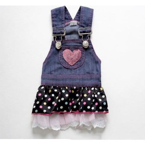 Pet Dog Fashion Heart Pattern Jeans Dresses Cool Summer Clothes For Small Dogs DC775