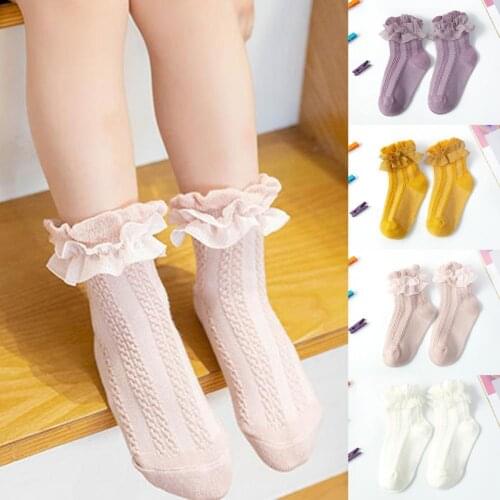 1 Pair Toddler Socks Pure Color Comfortable Dancing Socks Ruffle Stockings for Home Usage