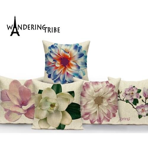 New Plant Style Pillow Covers Cushions For Sofa Throw Home Pillows Lotus Magnolia Pattern Pillows In The Car Kissenbezug 45 X 45