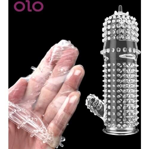 OLO Reusable Condom Time Delay Crystal Penis Sleeve G-spot Stimulation Cock Sleeve Delayed Ejaculation Sex Toys For Men