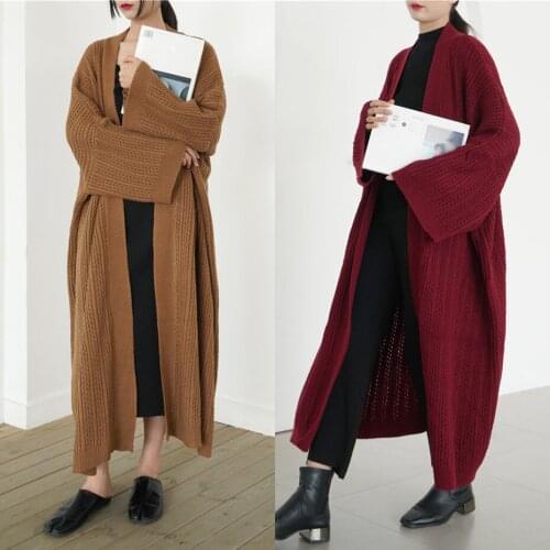 Autumn Long Retro Solid Color Cardigan Loose Casual Women Knitted Sweater Warm Winter Coats All Match Open Stitch Overcoats