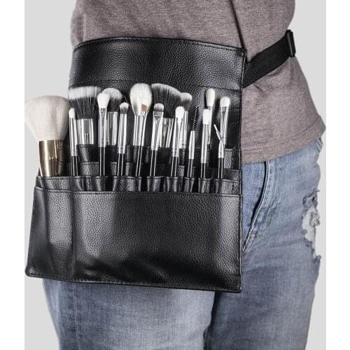 Professional Faux Leather Cosmetic Makeup Brush Bag Belt Strap Storage Pouch Large Capacity Makeup Tool