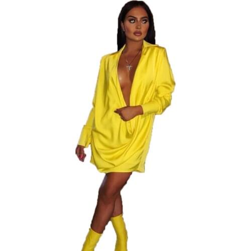 European and American Nightclub Style Low-Cut Deep V Sexy Solid Color Dress