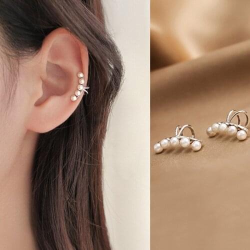 925 sterling silver pearl ear bone clip cold ear clip simple temperament ear bone clip without pierced net red stud earrings