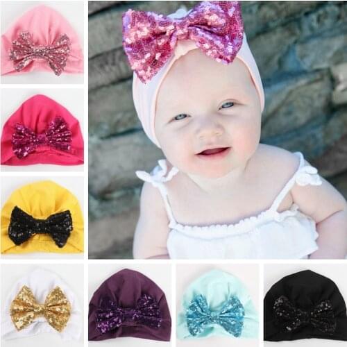 Yundfly Newborn Bow Turban Hat Cotton Blend Kids Cap Beanie Hair Bow Knot Handmade Hats Hair Accessories Christmas Gift