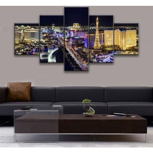 5 Pieces of Modern Las Vegas HD Printable Landscape Poster Painting Art Paintings on Unframed Walls for Home Bedroom Decoration