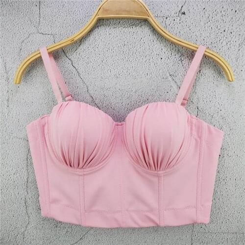 Summer Women Clothing Tops With Built In Bra Push Up Bralette Sexy Corset Top Female Crop Top Harajuku Solid Camis Halter Top