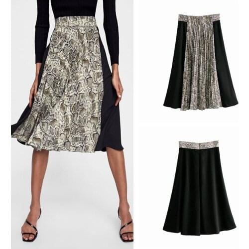 2019 Spring New Animal Print Pleated Skirt Ladies Stitch Skirt Women Free Shipping