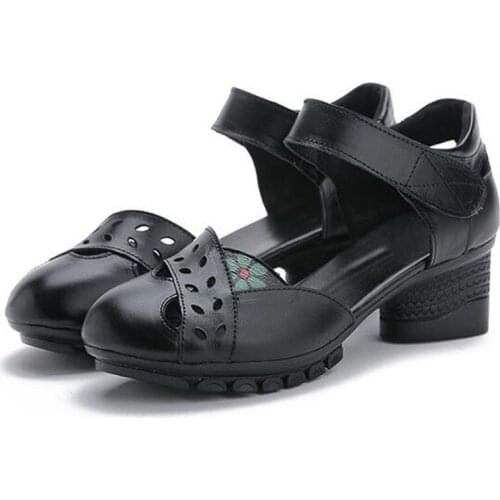 Hot Sale 2020 New Summer Sandals Hollow Print Genuine Leather Shoes Fashion Sandals Thick with High-heeled Shoes Women Sandals