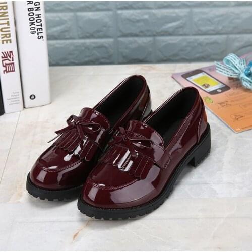 Women Bowtie Tassel Flat Spring Derby Shoes Ladies Oxfords Patent Leather Platform Slip On Female Comfort Fashion Footwear 365
