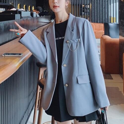 Korean Suit Jacket Fall 2021 Womens Fashion Elegant Single Breasted Long Sleeve Suit Blazer Outerwear Casual Slim Chic Coats New