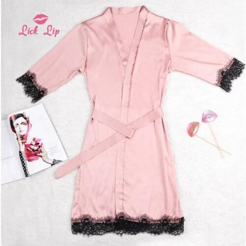 Lick Lip Large Size Silk Dressing Gowns For Women Solid Color Cardigan Bathrobes Elegant Comfortable bathrobe Woman SWD14907-30
