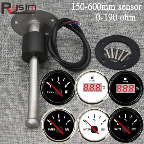 0-190ohm 240-33ohm 52mm Boat Car Fuel Level Gauge Auto Digital Water Level Gauge Fuel Sender Unit Sensor 150-600mm 12V/24V