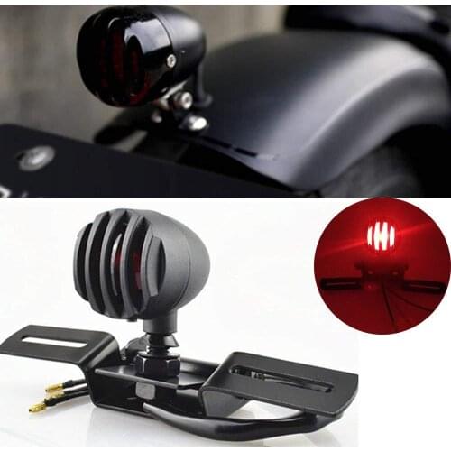12V 20W Motorcycle Retro Tail Light Black Grill Brake Stop Running Light Motorcycle Taillight Assembly License Plate Bracket