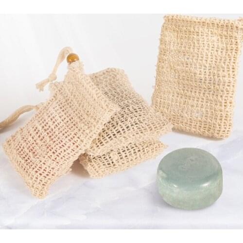 4pcs Sisal Hemp Soap Bag Blister Ramie Mesh Soap Storage Bags Foam Maker Double-layer Net Bags Foaming Easy Bubble Soap Holder