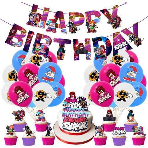 42pcs New Friday Night Funkin Party Supplies Cartoon Game Banner Party Decorations Balloons Cupcake Topper Toys Kids Birthday