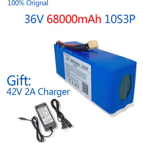 New 36V 10S3P 68Ah 500W High power capacity 42V 18650 lithium battery pack ebike electric car bicycle motor scooter BMS