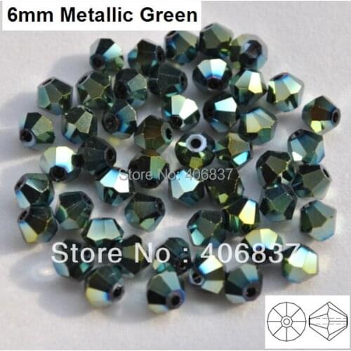 Free Shipping! 288pcs/Lot, Chinese Top Quality 6mm Metallic Green Crystal Bicone Beads