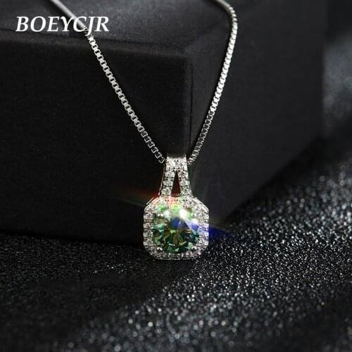 BOEYCJR 925 Silver 1ct/2ct/3ct Green Moissanite VVS1 Engagement Elegant Wedding Pendant Necklace for Women Anniversary Gift