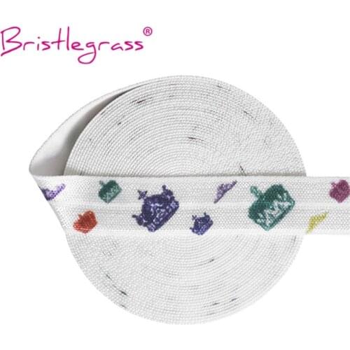 BRISTLEGRASS 2 5 Yard 5/8" 15mm Crown Print FOE Foldover Elastic Spandex Satin Band Hair Tie Headband Tutu Dress DIY Sewing Trim