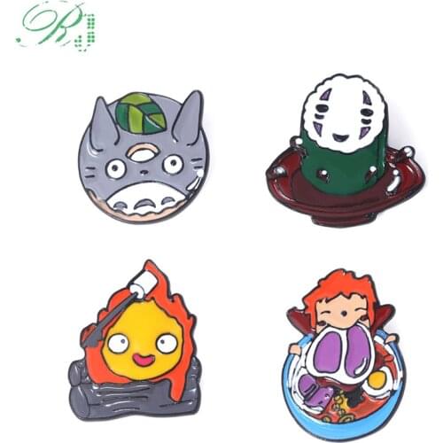 RJ Anime Series Spirited Away Brooches Howls Heart Flame Pins No Face man Enamel Brooch Ponyo on the Cliff Kids Cosplay Gift