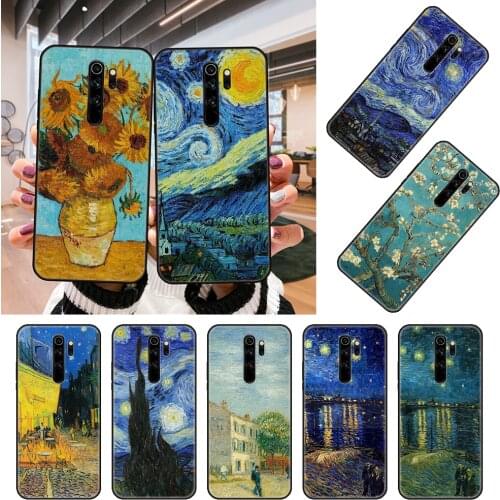 Phone Case For Xiaomi Redmi Note 8 8T 7 7A 9 9A 9S 8A 4 5 6 Pro Black Cover Shell Art Coque Luxury Back 3D Painting Van Gogh