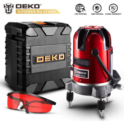 DEKO LL57/58 Red Vertical Horizontal Laser Lines 5 Lines 6 Points Laser Level Self Leveling 360 Degrees Indoor/Outdoor Receiver