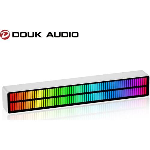 Douk Audio 128-Bit RGB LED MIC+LINE Stereo Sound Level Meter Music Spectrum Visualizer Audio Display Analyzer w/Remote Control