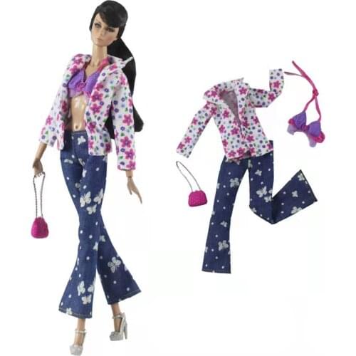 11.5" Butterfly Jeans Pants Floral Suit Coat Jacket Bra Outfits For Barbie Doll Clothes Tops Trousers 1/6 BJD Dolls Accessories