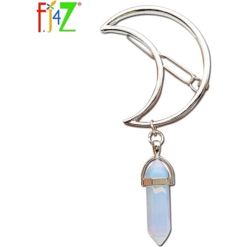 F.J4Z New Hot Fashion Moon Natural Crystal/Stone/Opal Hair Clips for Women Hair Jewelry pinza de pelo