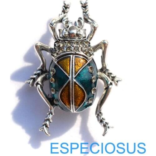Individuality Jewelry Anti Silver Color Painted Beetle Rhinestone Brooch Lady Gifts Ornaments Breast pin Accessory Coat Garments