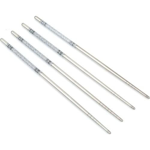 New Flower Printed Chinese Chopsticks Stainless Steel Food Stick Traditional Chopsticks Dinnerware For Kitchen Restaurant