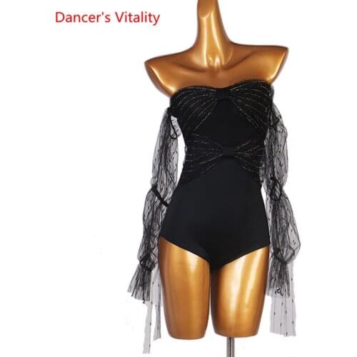 Latin Dance Female Adult Temperament Sleeveless Body Suit Practice Top Backless Profession Performance Training Onesies