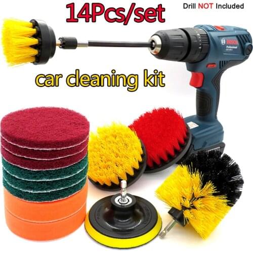 Car Cleaning Kit,Scrubber, Drill, Brush, Retail Set,Air Conditioner Vents, Towel, Wash Gloves, Polisher,Vacuum Adapter 14pcs/set
