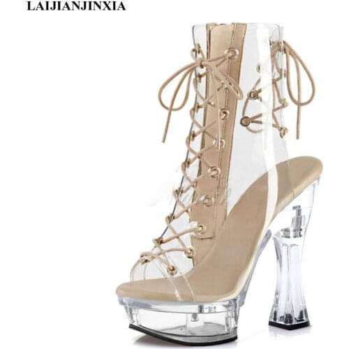 LAIJIANJINXIA New Women Sexy Ankle Boots Waterproof Transparent Platform Party Club Model Catwalk High Heels Pole Dancing Shoes