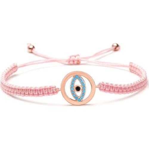 Copper Round Blue Evil Eye Zircon Crystal Macrame Bracelet Women Men 2019 New Fashion CZ Turkish Eye Lucky Charm Thread Jewelry