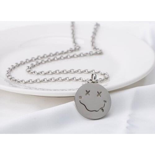 Fashion Cartoon Smiling Face Pendant Stainless Steel Long Size Male Sweater Necklaces For Men Women Decor