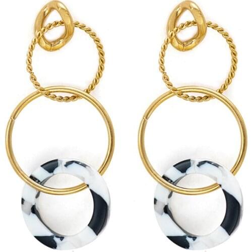 Trendy Layered Acrylic Circle Dangle Drop Earrings For Women Stainless Steel Round Long Hanging Earrings Fashion Jewelry Brincos