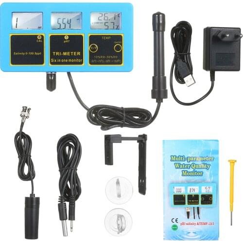 Water Quality Monitor 3-in-1 PH/Salinity/TEMP Meter Rechargeable Water Quality Tester Detector Water Quality Analysis Device