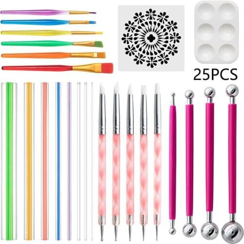 Mandala Tools 25 PCS Acrylic Embellishment Stick Silica Gel Point Drill Pen Clay Stone Plastic Ceramic Tools Pottery Tools
