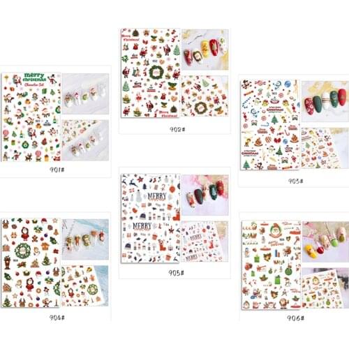 3D Nail Art Stickers Merry Christmas Decals Xmas Pattern Beauty Santa Elk Pine Snowflake Happy New Year Holiday Decor Party Gift