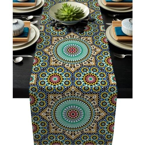 Table Runner Tablecloth Colorful Morocco Flowers Islam Arabesque Kitchen Table Runners Dinner Party Wedding Events Decor