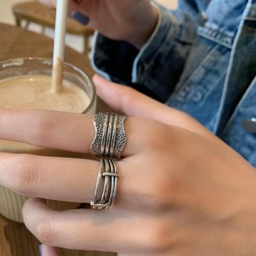 New Fashion Ins Cold Wind Vintage Geometry Multiple Lines Index Finger Opening Ring For Women Couple Birthday Jewelry Party Gift