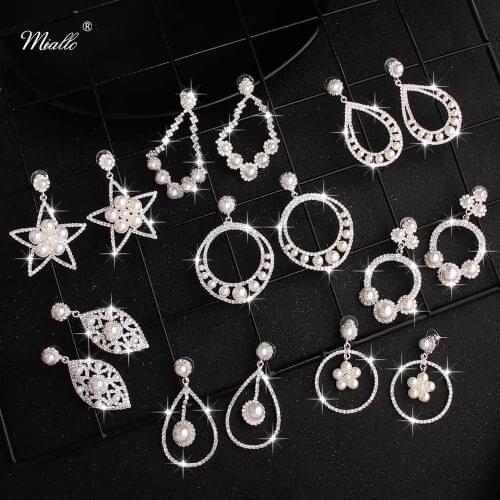 Miallo 2019 Newest Pearls Crystal Wedding Drop Earrings Bridal Eardrop Women Jewelry Earrings for Bride Bridesmaids