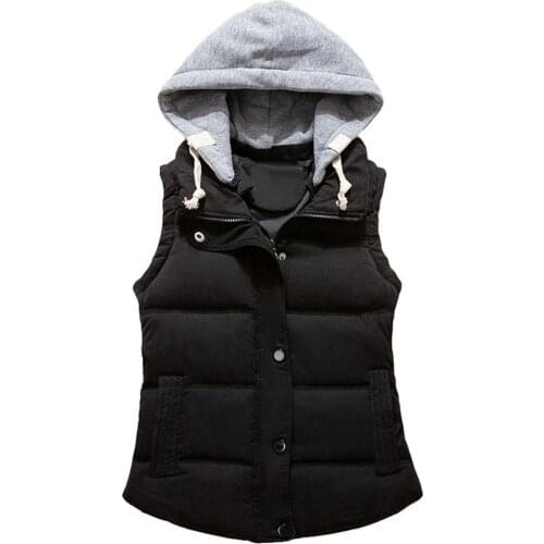 80% HOT SALES !!! Women Autumn Winter Color Block Sleeveless Hooded Waistcoat Warm Thick Vest Coat