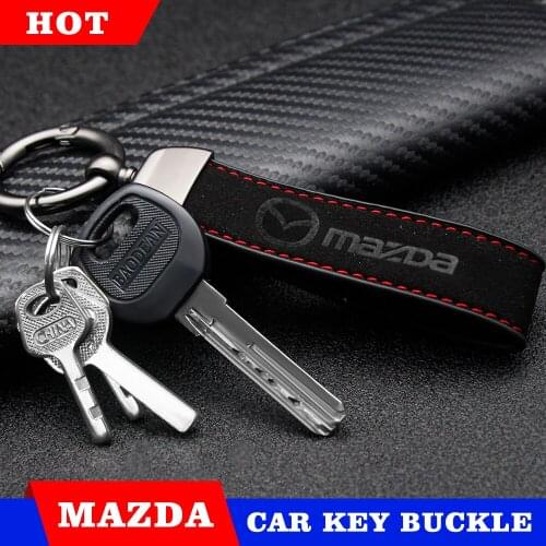 New Fashion Metal Car Leather Upturned Fur Keychain Shape Keychain Key Ring For Mazda 3 Cx5 6 CX-8-9 Car Accessories Interior