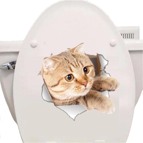 New 3D Cat Wall sticker Cat Toilet Stickers Poster Hole Animal Wall Stickers Kids Room Bathroom Art Home Party Decor Wallpaper